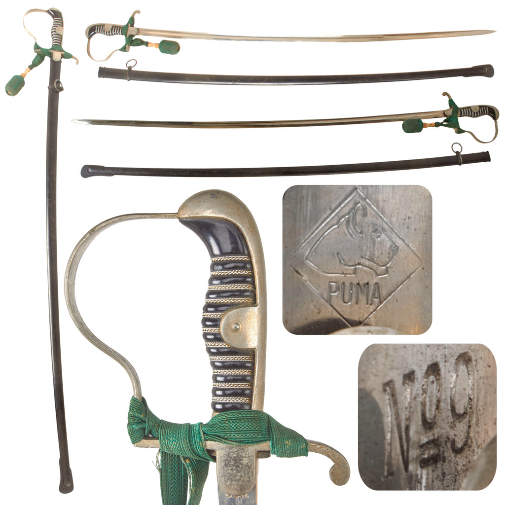 Original German WWII NCO Dove's Head Sword by Puma of Solingen with Scabbard and Troddel - No. 9