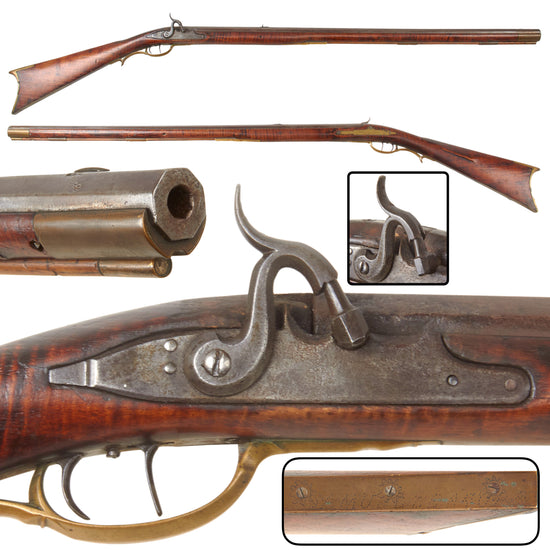 Original U.S. Pennsylvania Percussion Long Rifle Attributed to William Defibaugh of Bedford County with Flame Figured Full Stock and Set Trigger, Circa 1850s