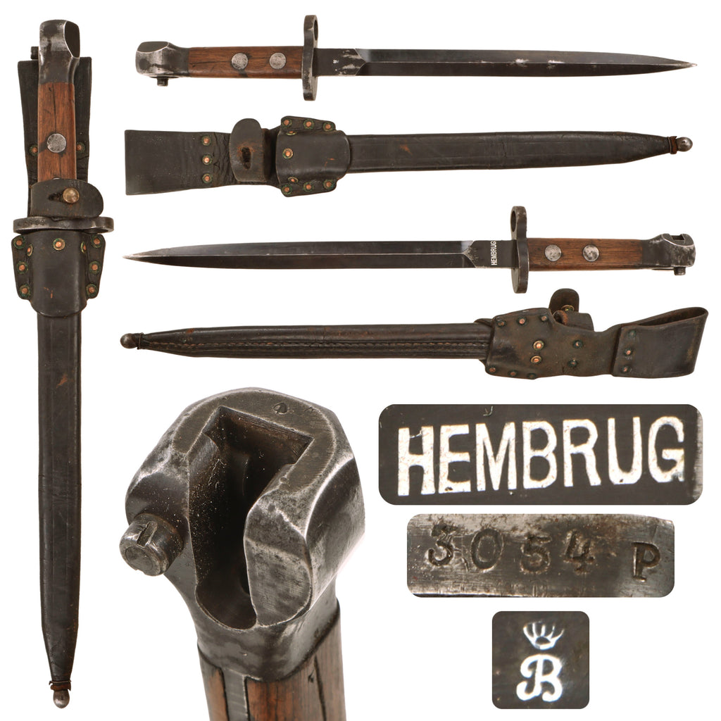 Original Dutch Geweer M. 95 T-Back Bayonet Shortened to German WWII Seitengewehr 102 (h) with Scabbard Original Items