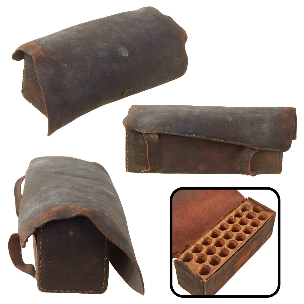 Original U.S. American Revolution / War of 1812 Era American Cartridge Box with Wooden Insert Original Items