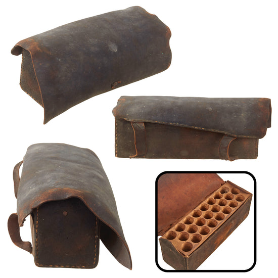 Original U.S. American Revolution / War of 1812 Era American Cartridge Box with Wooden Insert Original Items