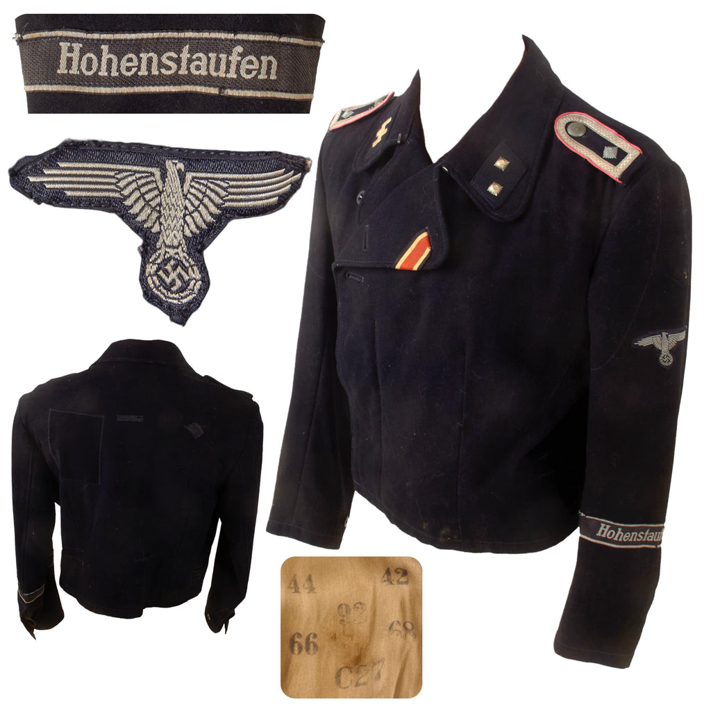 Original German WWII 9th SS Panzer Division Hohenstaufen SS-Oberscharführer NCO Black Panzer Wrap Tunic Original Items