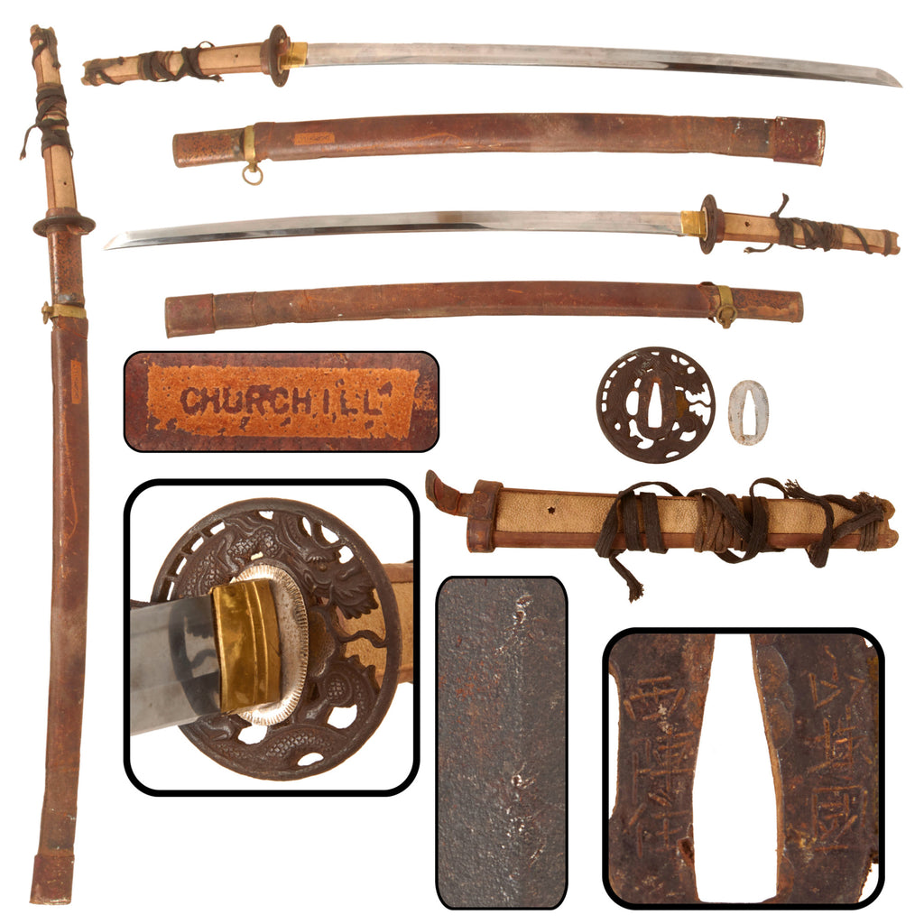 Original WWII USGI Bring Back Japanese Army Civilian Employee Shin-Gunto Katana by AMAHIDE with Leather Covered Wood Scabbard Original Items