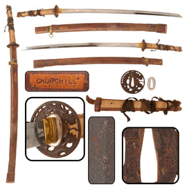 Original WWII USGI Bring Back Japanese Army Civilian Employee Shin-Gunto Katana by AMAHIDE with Leather Covered Wood Scabbard
