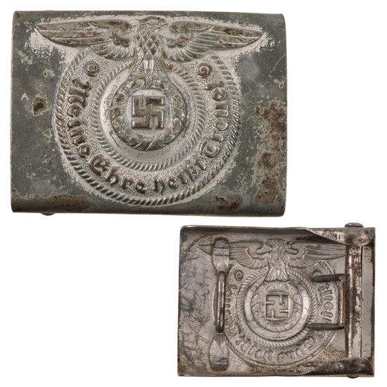 Original German WWII SS EM/NCO Unmarked Stamped Steel Belt Buckle - Schutzstaffel Original Items
