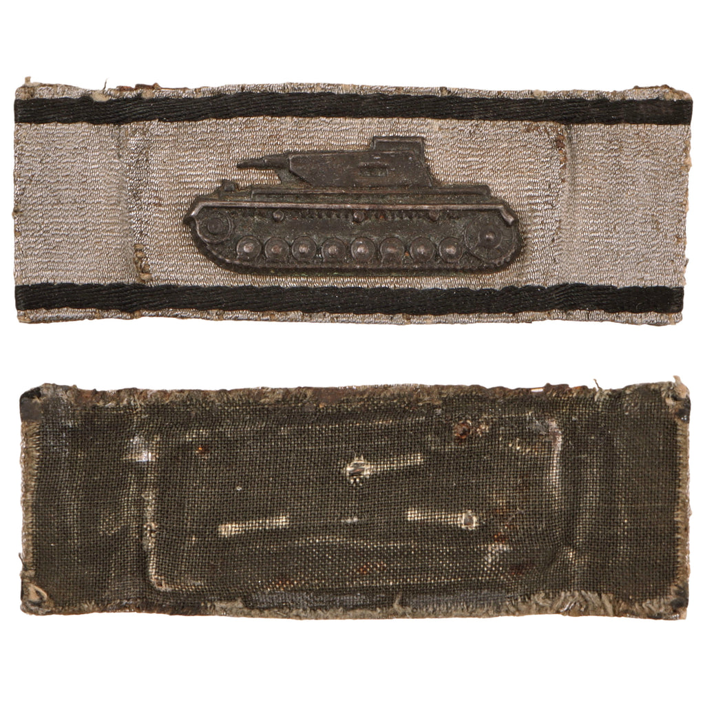 Original German WWII Tank Destruction Badge in Silver with Steel Tank and Bullion Fabric Band Original Items