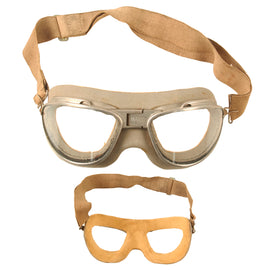 Original U.S. WWII Army Air Forces AN-6530 Flight Goggles with Original Elastic Strap by the Charles Fischer Spring Co. of Brooklyn, New York.