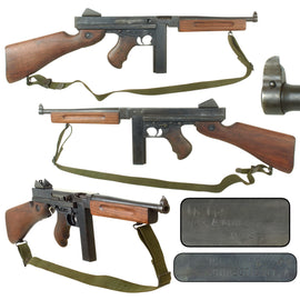 Original U.S. WWII Thompson M1A1 Inert Display Submachine Gun with Short Magazine and M1 Garand Sling, Built With Original WW2 Parts