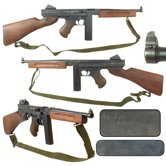 Original U.S. WWII Thompson M1A1 Inert Display Submachine Gun with Short Magazine and M1 Garand Sling, Built With Original WW2 Parts