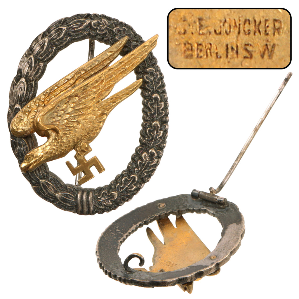 Original German WWII Early Luftwaffe Fallschirmjäger Paratrooper Badge by C.E. Juncker Berlin – Fallschirmschützenabzeichen Original Items