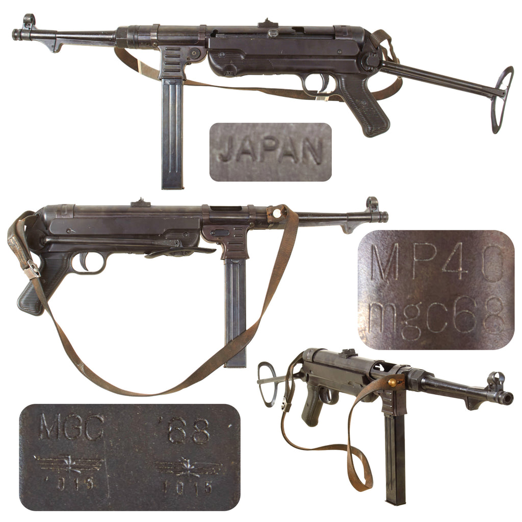German WWII Replica MP 40 Cap Plug Firing Submachine Gun with Magazine & Original WWII Leather Sling by MGC Japan