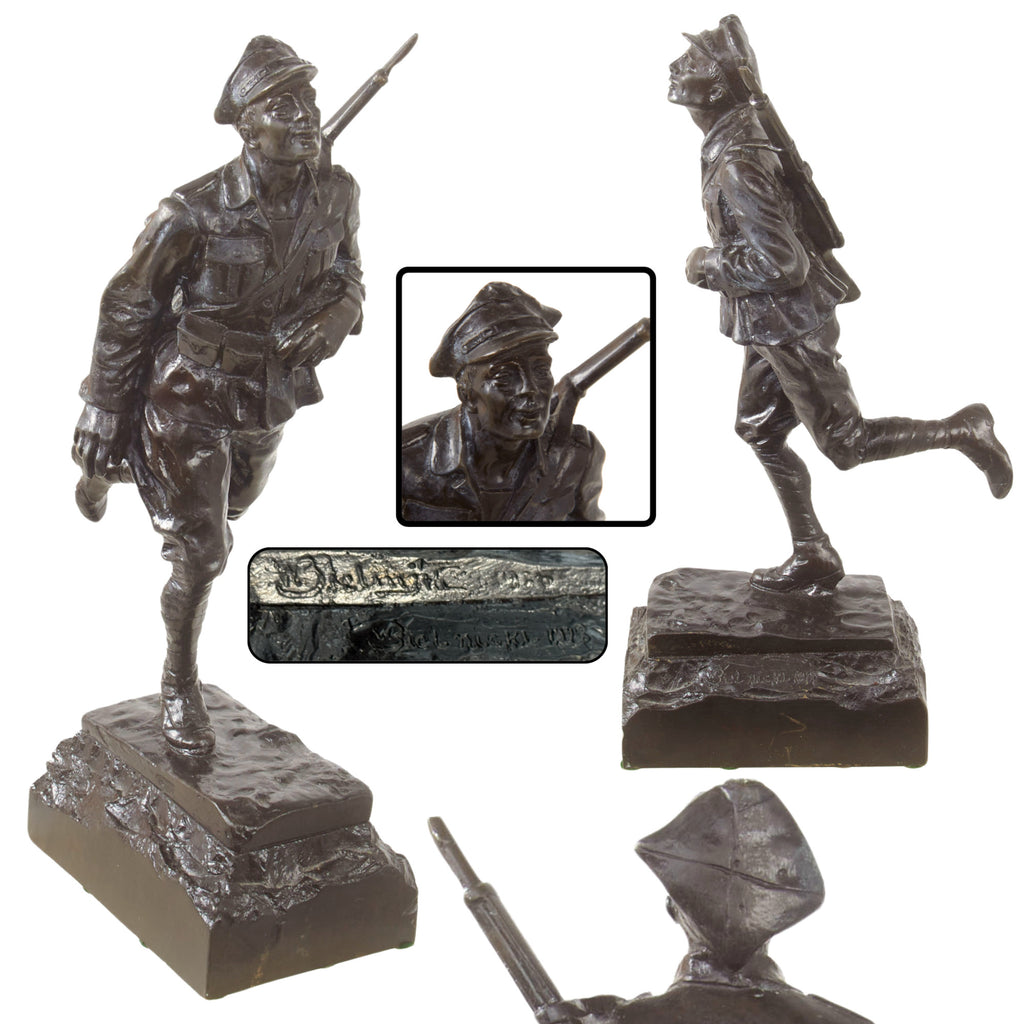 Original Polish Interwar Running Polish Infantryman Bronze Sculpture Statue by Witold Bielinski - Signed & Dated 1928 - Very Rare Original Items
