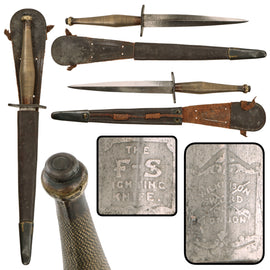 Original British WWII Second Pattern Fairbairn-Sykes Fighting Knife Blade-Marked by Wilkinson with Crossguard Curved to Mimic 1st Pattern & Sheath
