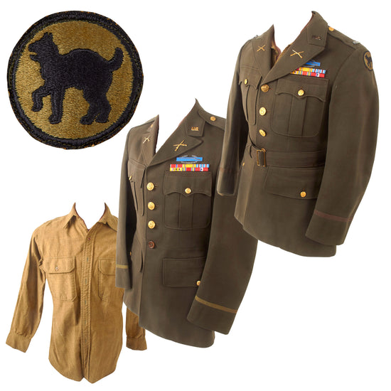 Original U.S. WWII 81st Infantry Division “Wildcats” Officer’s Uniform Group with Bronze Star & Invasion Arrowhead Ribbon Bars - Two Jackets & Shirt Original Items