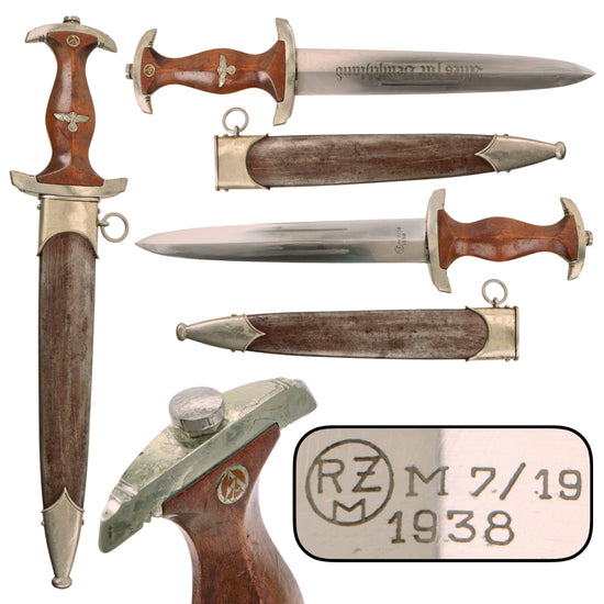 Original German Pre-WWII 1938 SA Model 1933 Service Dagger by Ed. Wüsthof RZM M7/19 with Scabbard
