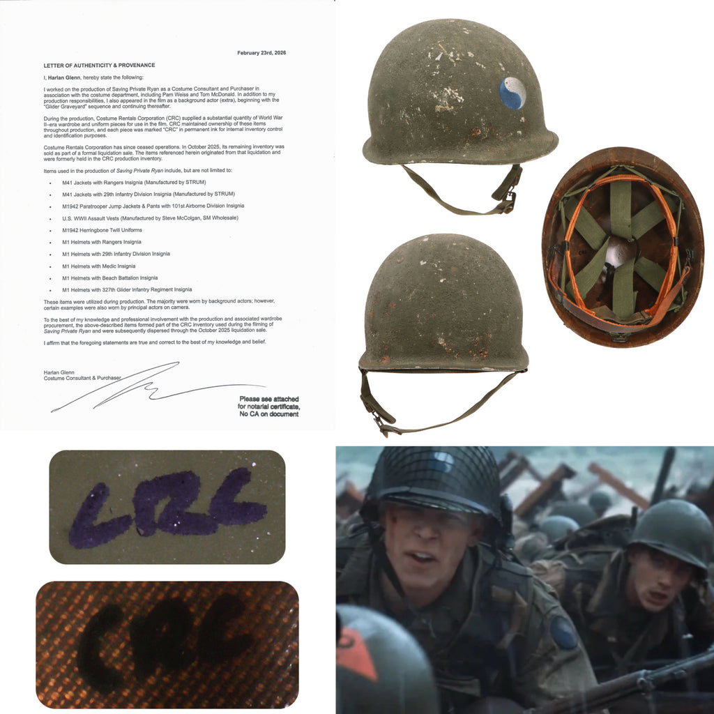 Original U.S. M1 Helmet Used in Saving Private Ryan – 29th Infantry Division – With Copy of Notarized Letter of Authenticity Original Items