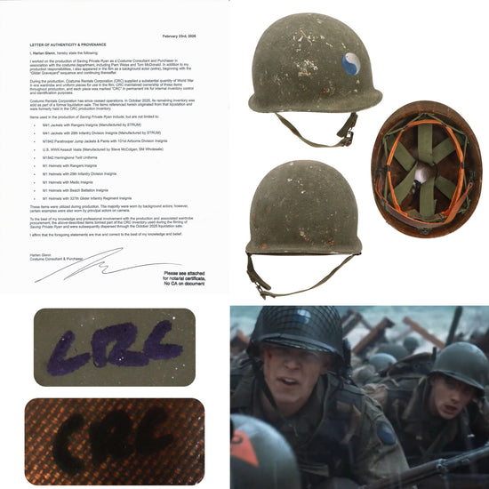 Original U.S. M1 Helmet Used in Saving Private Ryan – 29th Infantry Division – With Copy of Notarized Letter of Authenticity Original Items