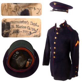 Original U.S. Pre-WWII USMC 1930s Named Dress Blue Tunic & Visor Cap - McGillivary