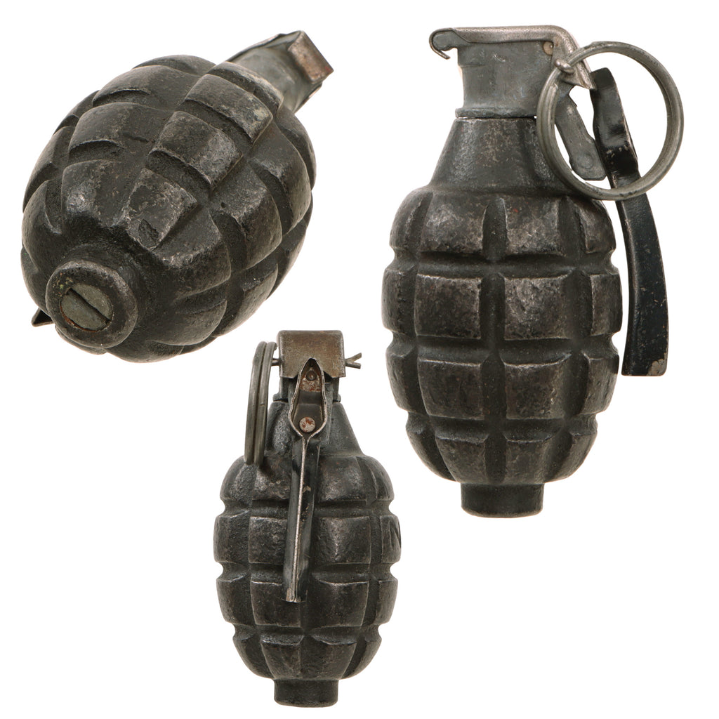 Original U.S. WWI Extremely Rare Inert Mk. I Defensive Grenade with Original Fuse and Lever - Excellent Original Items