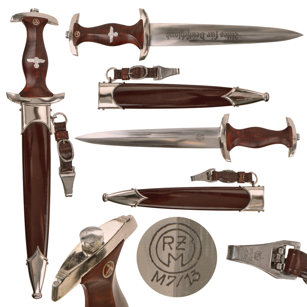 Original German WWII SA Dagger by Rare Maker Artur Schüttelhöfer & Co. with Scabbard and Hanger, Excellent Condition, RZM M7/13