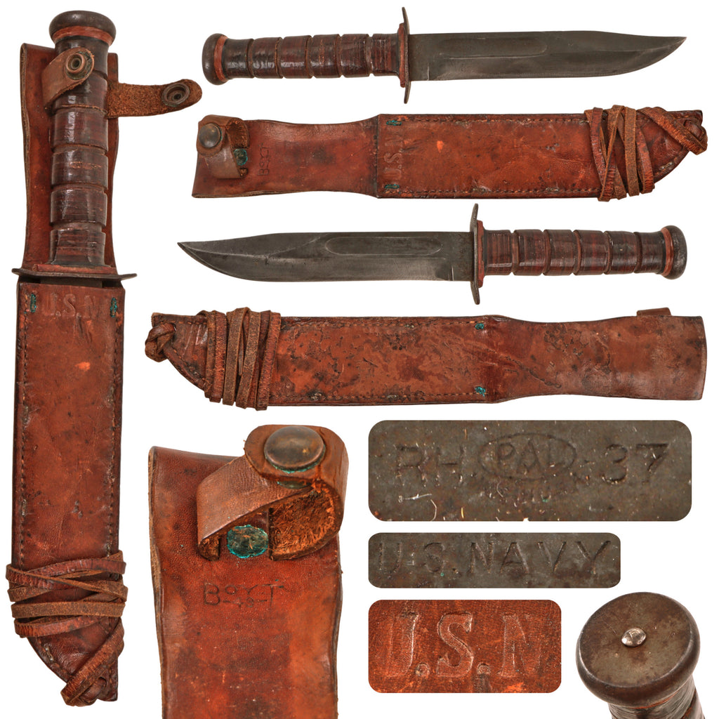 Original U.S. WWII Navy Rare “Red Spacer” Mark 2 KA-BAR Fighting Knife by PAL with Boyt USN Leather Scabbard