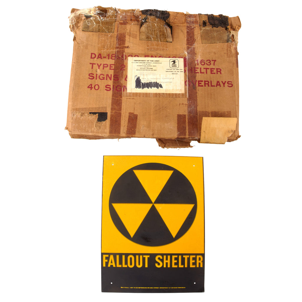 Original U.S. Cold War Unissued Luminescent Fallout Shelter Sign in Original Shipping Box - 10 x 14”