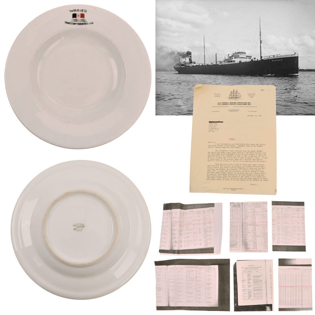 Original German WWII Waried Soup Plate Reportedly Recovered from Supply Tanker SS Gedania, Captured by HMS Marsdale in 1941 - with Provenance & Research Records Original Items