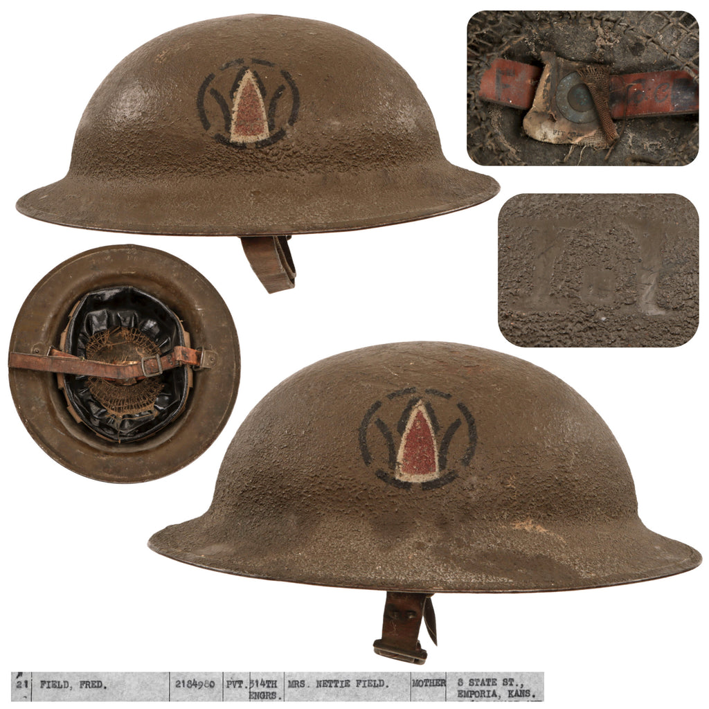 Original U.S. WWI Initialed 89th Division Painted M1917 Doughboy Helmet with Full Liner & Chinstrap - 314th Engineer Regiment