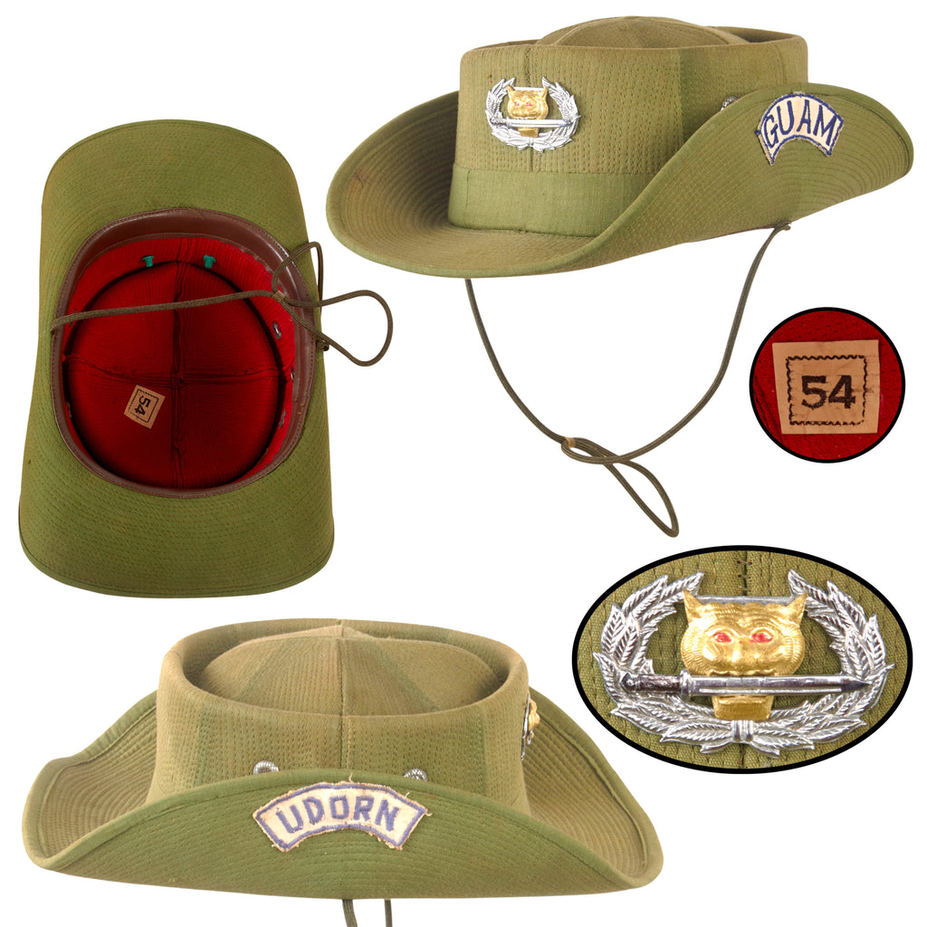 Original U.S. Vietnam War US Army Incountry-Made “Cowboy” Bush Hat with Thai Ranger Insignia & Theater-Made Guam & Udorn Scrolls - Size 54