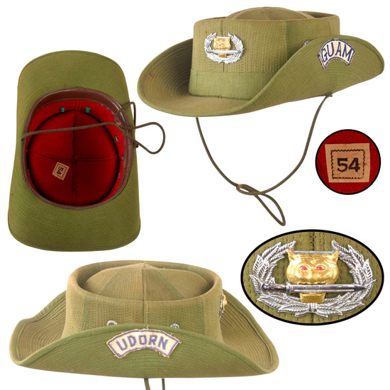 Original U.S. Vietnam War US Army Incountry-Made “Cowboy” Bush Hat with Thai Ranger Insignia & Theater-Made Guam & Udorn Scrolls - Size 54