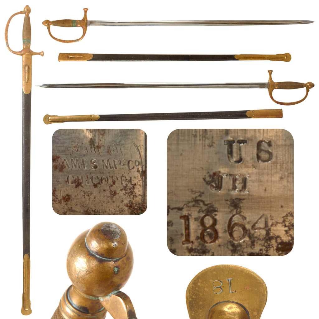 Original U.S. Civil War M-1840 Musicians Sword by Ames Mfg. Co. with Scabbard - Dated 1864 - Excellent Blade