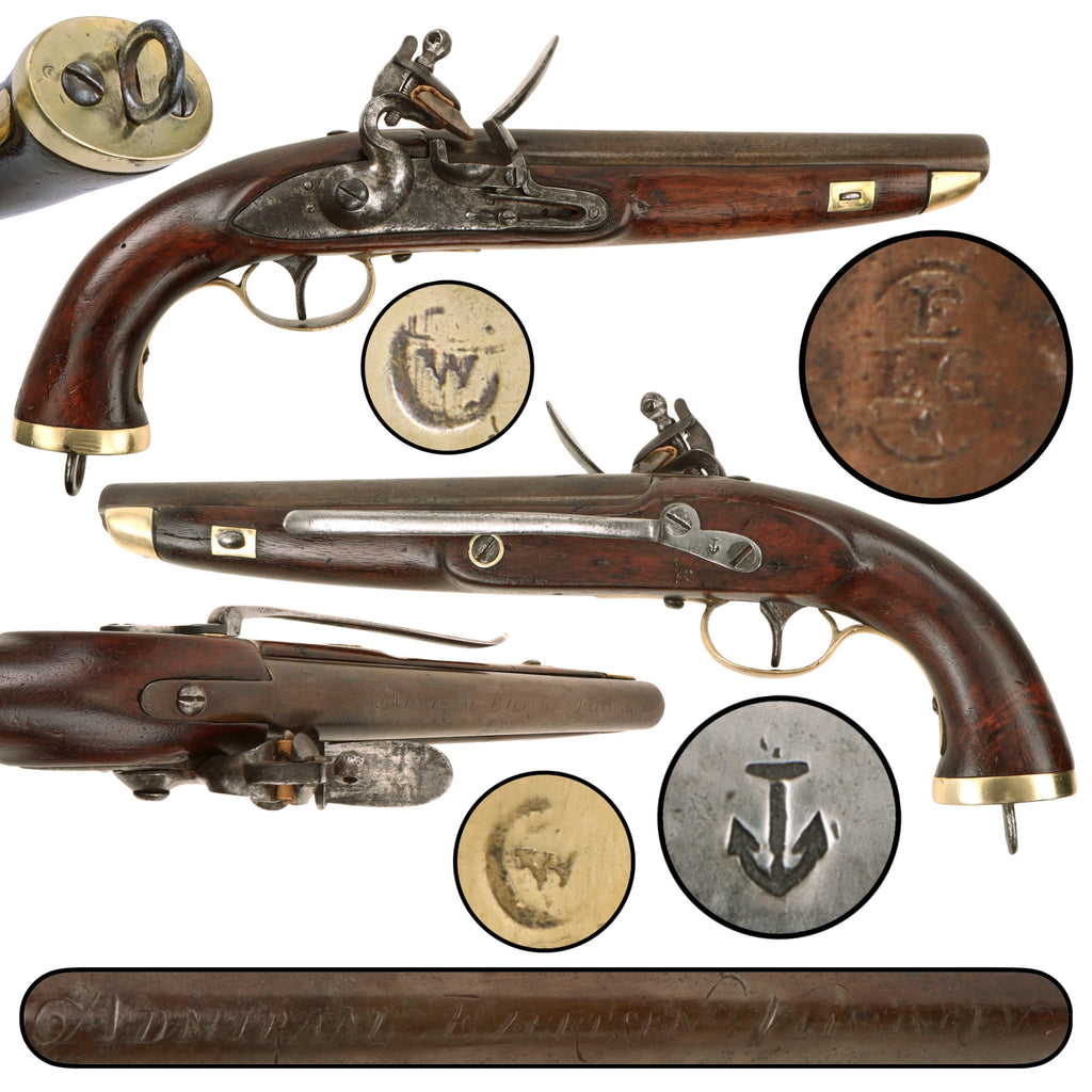 Original Napoleonic Era Dutch Naval Flintlock Belt Pistol Marked ADMIRAAL EVERTSEN - VLISSINGEN with Liège Proof and Naval Anchor, Circa 1811-1819
