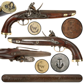 Original Napoleonic Era Dutch Naval Flintlock Belt Pistol Marked ADMIRAAL EVERTSEN - VLISSINGEN with Liège Proof and Naval Anchor, Circa 1811-1819