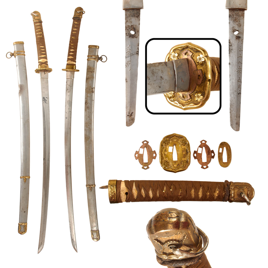 Original Japanese WWII USGI Bring Back Nickel Plated Type 98 Shin-Gunto Katana by KOJIMA KANENORI with Steel Scabbard - dated 1943 Original Items