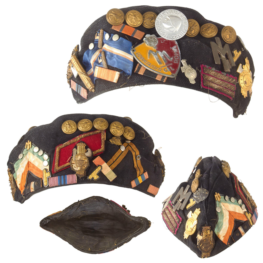 Original Italian WWII G.I.L. Youth Overseas Cap Captured by G.I. & Covered in Captured Italian Insignia