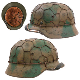 Original German WWII M40 Refurbished WWII Operation Market Garden 9th SS Panzer "Hohenstaufen" Camouflage Helmet - Stamped EF66