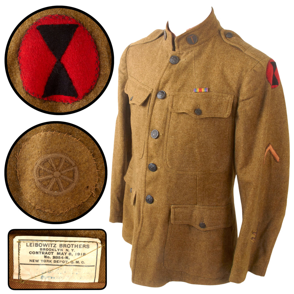 Original U.S. WWI 7th Division Uniform Tunic for Wagoner in 7th Ammunition Train with Early Style Victory Ribbon - “Hourglass Division” Original Items