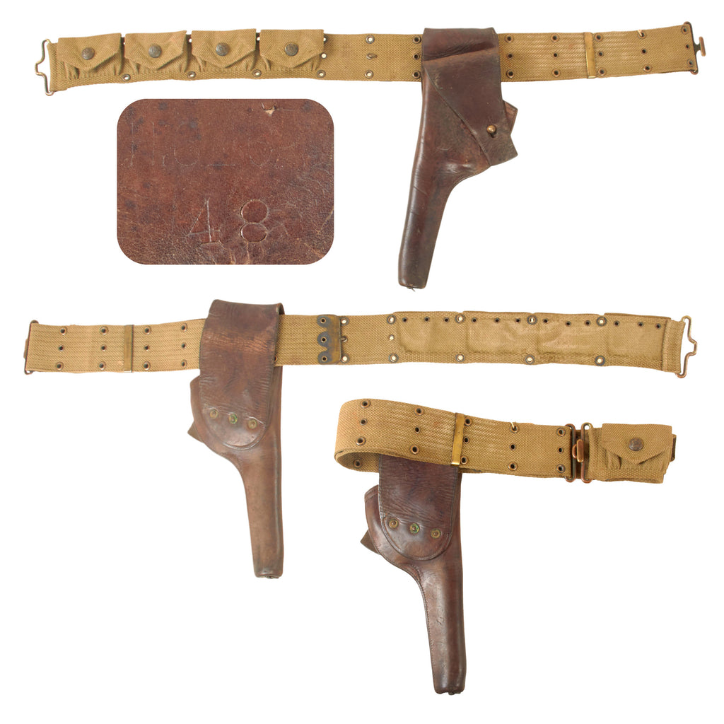 Original U.S. Mexican Expedition 6th Cavalry Regiment M1910 4 Pocket Revolver Cartridge Belt with Unit-Marked M1903 Holster - Excellent Original Items