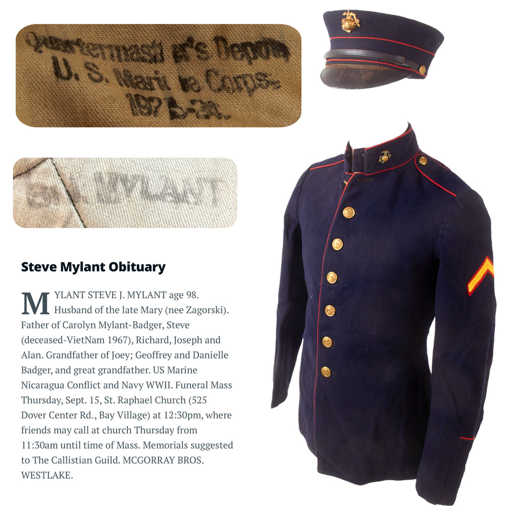 Original U.S. Occupation of Nicaragua USMC Named 1912 Dress Blue Uniform & Bell Crown Service Cap - Dated 1923-24 - Steve J. Mylant Original Items