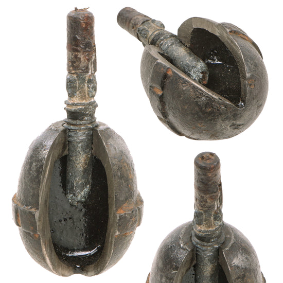 Original German WWI Model 1917 n/A Inert Egg Hand Fragmentation Grenade with Cutaway Body & Fuze - Eierhandgranate