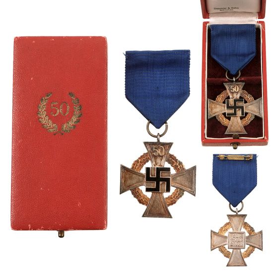 Original German WWII 1st Class with Oak Leaves 50 Year Civil Service Faithful Service Medal in Case by Deschler & Sohn Original Items