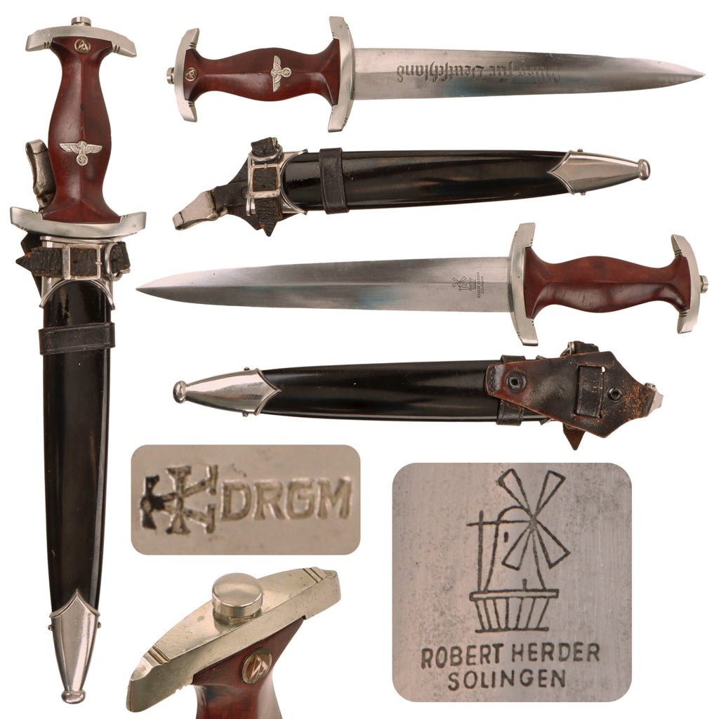 Original German WWII Early NSKK Dagger by Robert Herder with Black Scabbard and Rare Assmann Vertical Hanger Original Items