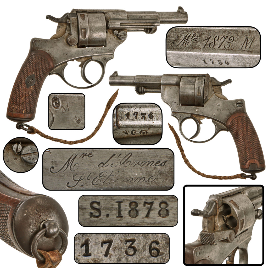Original French MAS Modèle 1873 M Chamelot-Delvigne 11mm Naval Revolver Dated 1878 with Excellent Bore, Anchor Proof, Matching Serial No. 1736
