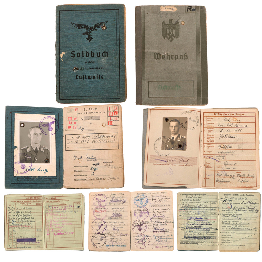 Original German WWII Luftwaffe Soldbuch & Wehrpaß Grouping to Oberfeldwebel Kurt Reetz, Fallschirmjäger Paratrooper Original Items