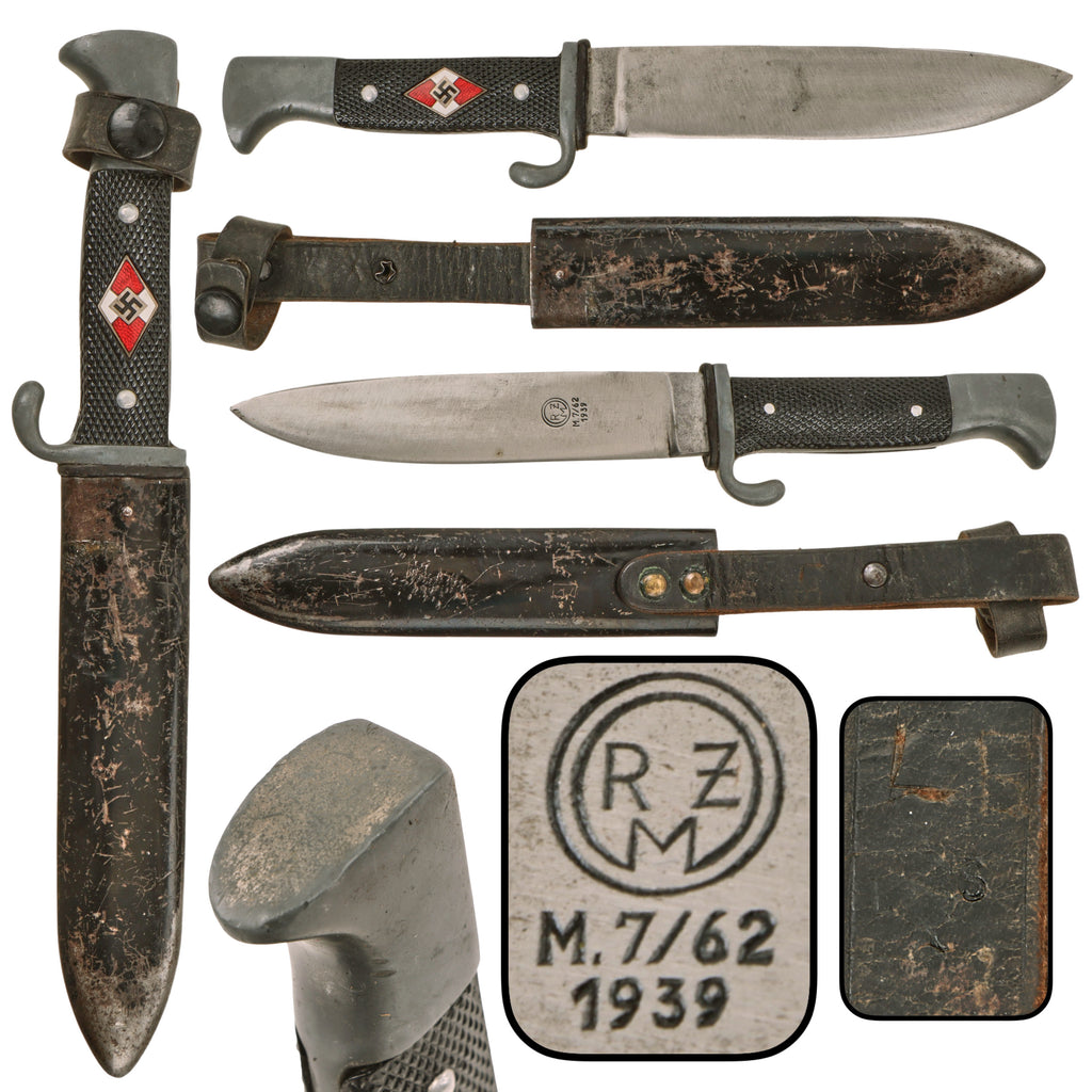 Original German WWII 1939 Dated Late Pattern HJ Knife by Rare Maker Friedrich Plücker Jr. with Scabbard - RZM M7/62