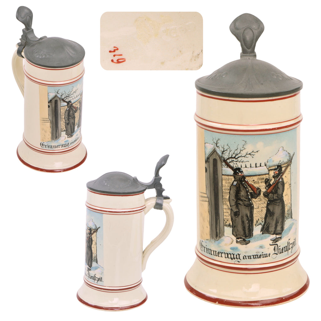 Original Imperial German WWI Sentries Lidded Beer Stein - Maker-Marked Original Items