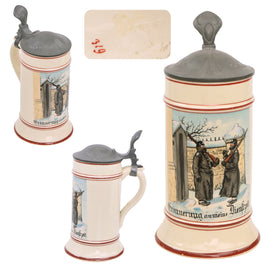 Original Imperial German WWI Sentries Lidded Beer Stein - Maker-Marked
