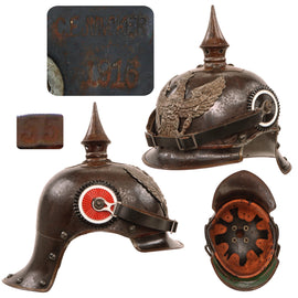 Original German WWI Prussian M1915 Jäger zu Pferde Lobster Tail Pickelhaube Helmet by C. E. Juncker in Size 55 - Dated 1916