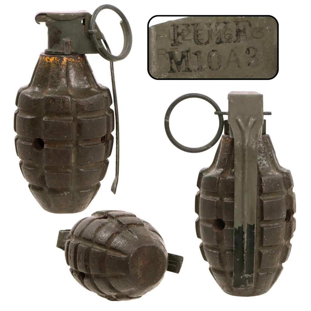 Original U.S. WWII MkII M21 Inert Practice Pineapple Fragmentation Hand Grenade with M6A3 / M10A3 Fuze Original Items