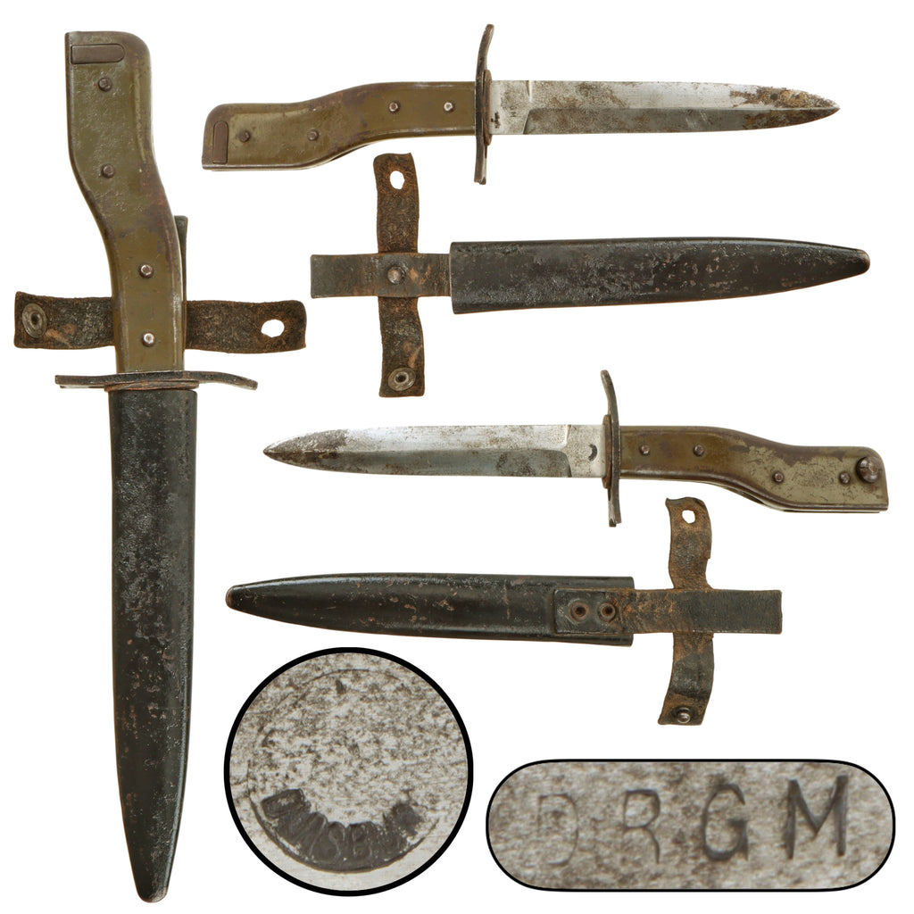 Original Imperial German WWI DEMAG "Crank Handle" Combination Trench Knife & Gewehr 98 Bayonet with Scabbard - D.R.G.M. Marked
